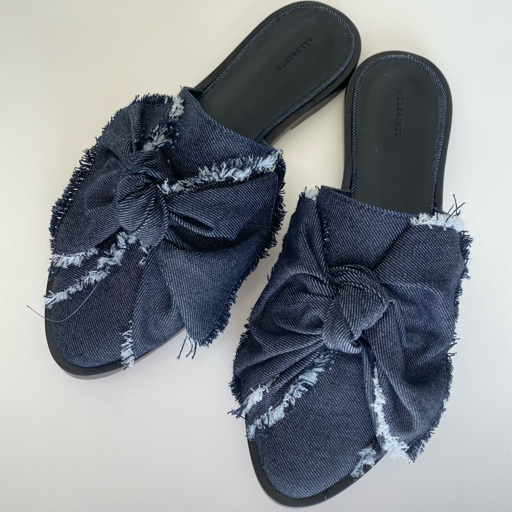 New All Saints Denim Mules With The Bow